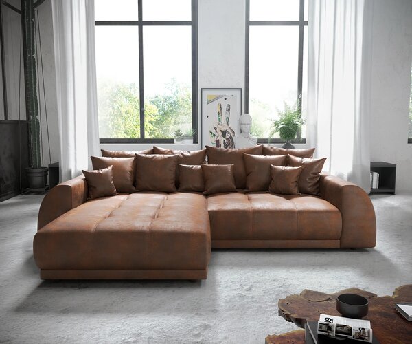 DELIFE Sarokkanapé Violetta 300 x 220 cm műbőr barna variálható rekamié