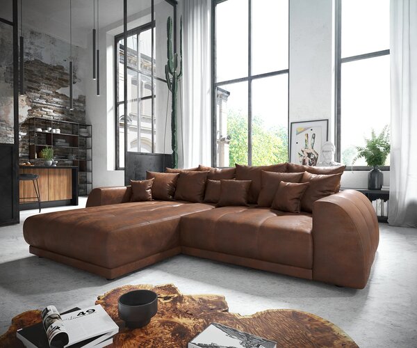 DELIFE Sarokkanapé Violetta 300 x 220 cm műbőr barna variálható rekamié