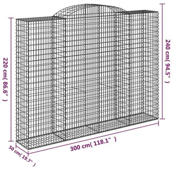 VidaXL 7 db íves horganyzott vas gabion kosár 300x50x220/240 cm