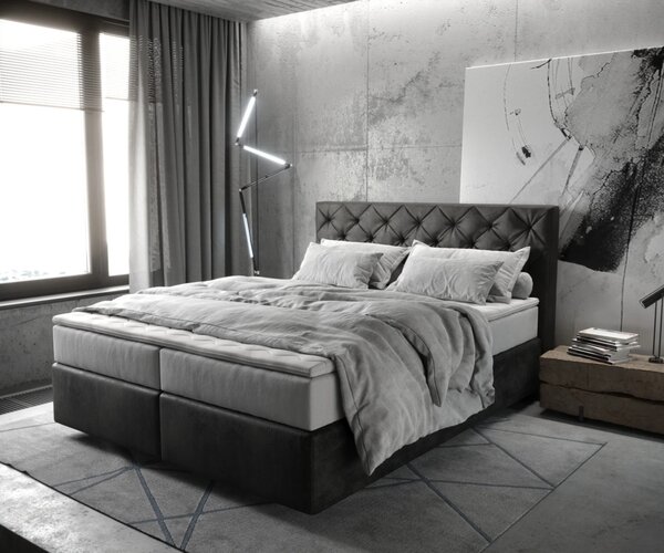 DELIFE Boxspring ágy Dream-Great 160x200 cm mikroszálas antracit vintage zsákrugós matraccal és viszko topperrel