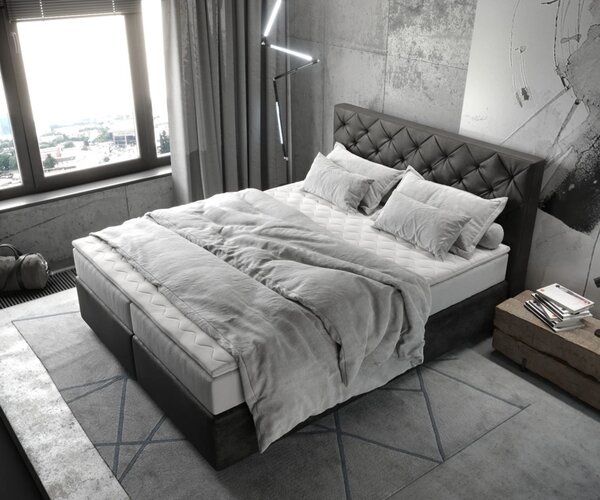 DELIFE Boxspring ágy Dream-Great 160x200 cm mikroszálas antracit vintage zsákrugós matraccal és viszko topperrel