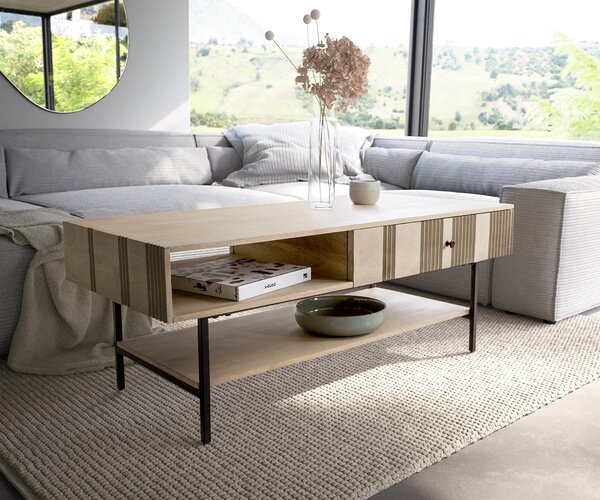 DELIFE Dohányzóasztal Nereos 130x60 cm mango white wash fém fekete