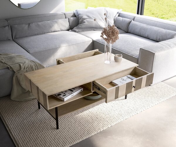 DELIFE Dohányzóasztal Nereos 130x60 cm mango white wash fém fekete