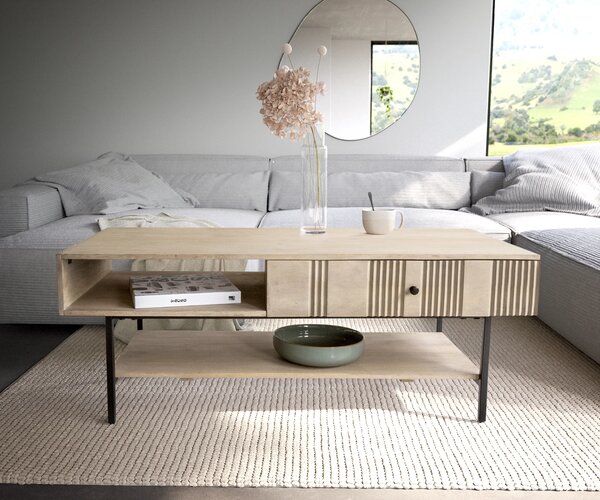DELIFE Dohányzóasztal Nereos 130x60 cm mango white wash fém fekete