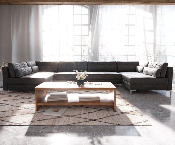 DELIFE "U alakú kanapé Elio XL 400x185 cm bőr imitáció vintage antracit"