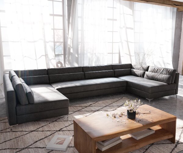 DELIFE "U alakú kanapé Elio XL 400x185 cm bőr imitáció vintage antracit"