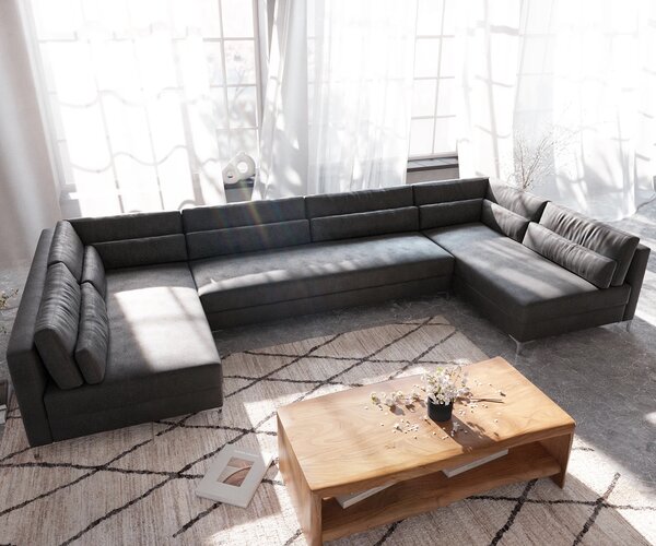 DELIFE "U alakú kanapé Elio XL 400x185 cm bőr imitáció vintage antracit"