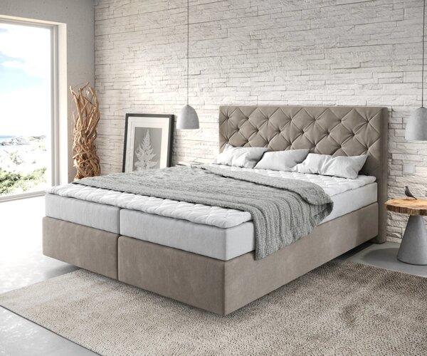 DELIFE Boxspring ágy Dream-Great 160x200 cm mikroszálas bézs matraccal és topperrel