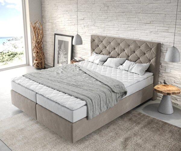 DELIFE Boxspring ágy Dream-Great 160x200 cm mikroszálas bézs matraccal és topperrel