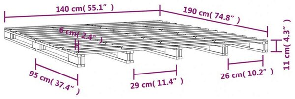 VidaXL fekete tömör fenyőfa raklapágy 140 x 190 cm