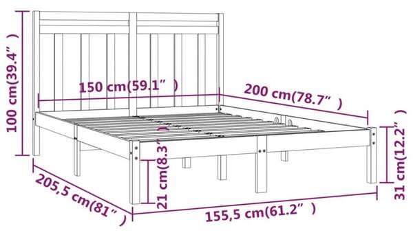 VidaXL Fekete Tömörfa Ágykeret - 150x200 cm