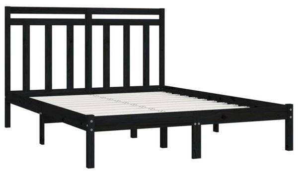 VidaXL Fekete Tömörfa Ágykeret - 150x200 cm