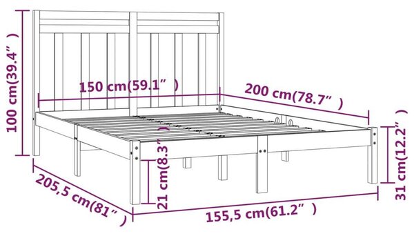 VidaXL Fekete Tömörfa Ágykeret - 150x200 cm