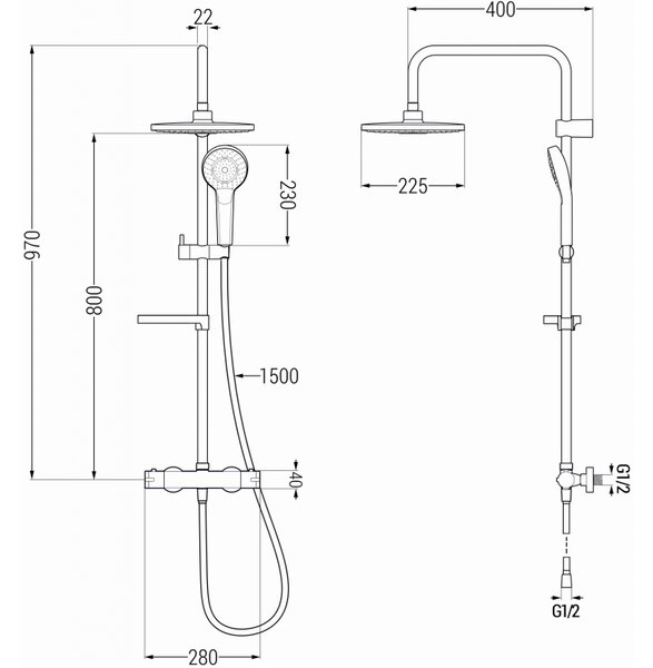 Mexen KX05 zuhanykészlet Kai termosztatikus csapteleppel, fehér, 771500591-20