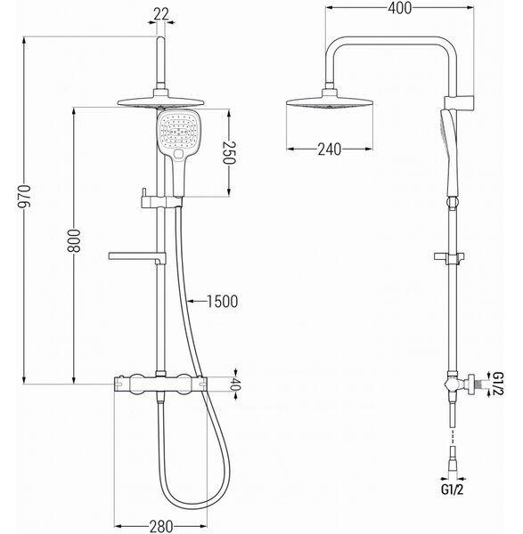 Mexen KX17 zuhanygarnitúra termosztatikus csaptelep Kai, króm, 771501791-00