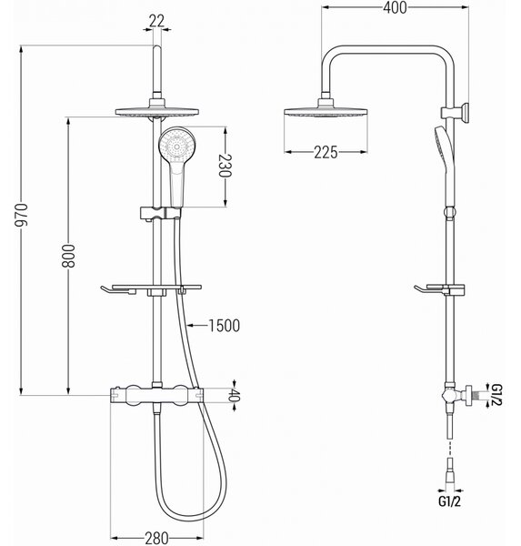 Mexen KT05 zuhanygarnitúra Kai termosztatikus csapteleppel, króm-fehér, 771500593-00