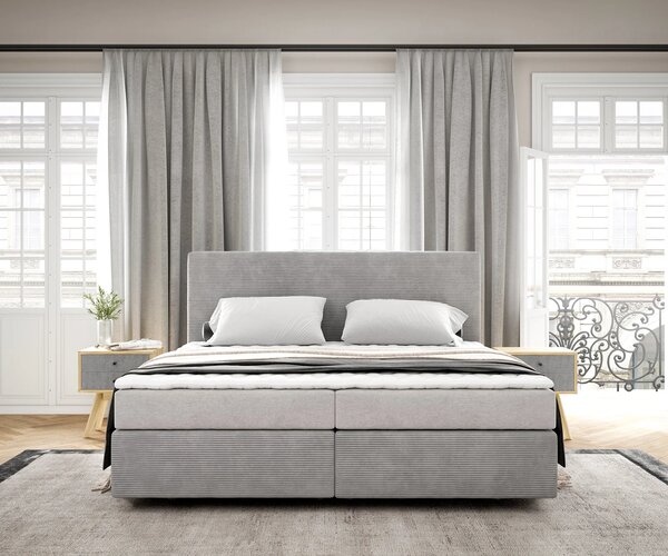 DELIFE Boxspring ágy Dream-Well 180x200 cm mikroszálas ezüstszürke matraccal és topperrel