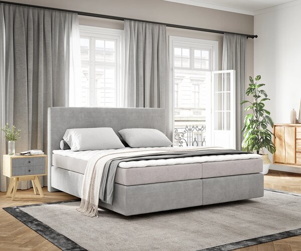 DELIFE Boxspring ágy Dream-Well 180x200 cm mikroszálas ezüstszürke matraccal és topperrel