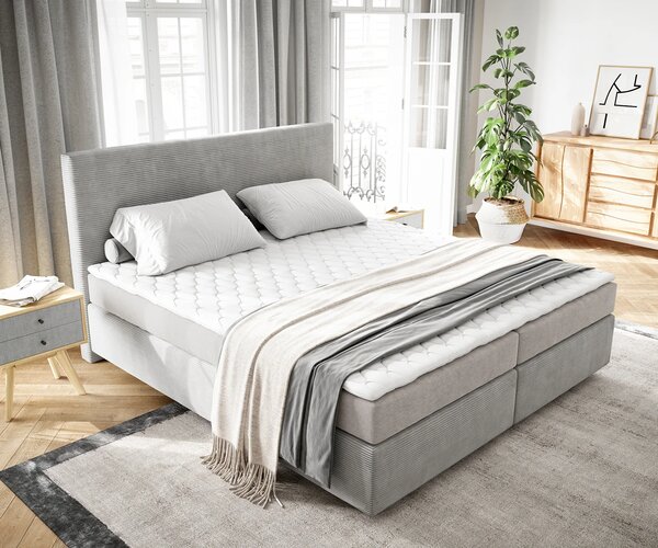 DELIFE Boxspring ágy Dream-Well 180x200 cm mikroszálas ezüstszürke matraccal és topperrel