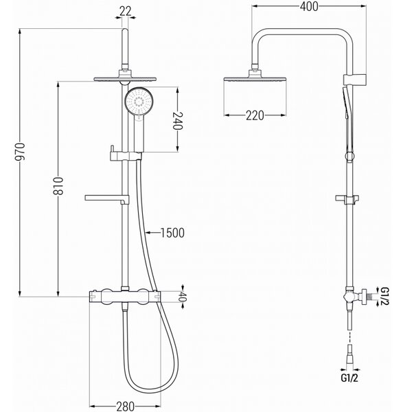 Mexen KX33 zuhanykészlet Kai termosztatikus csapteleppel, króm, 771504091-00