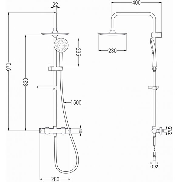 Mexen KX67 zuhanykészlet Kai termosztatikus csapteleppel, fekete, 771506791-70
