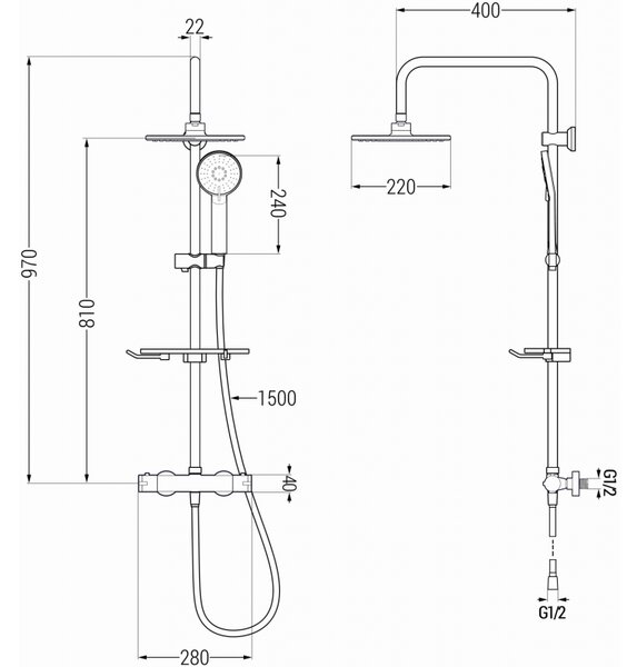 Mexen KT40 zuhanygarnitúra termosztatikus csaptelep Kai, króm, 771504093-00