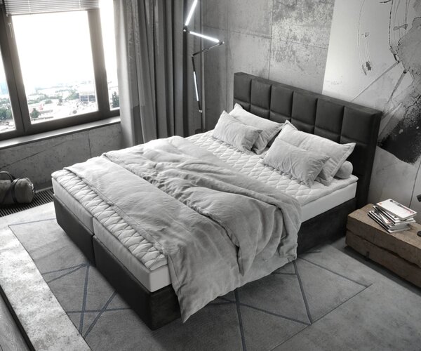 DELIFE Boxspring ágy Dream-Fine 160x200 cm mikroszálas antracit vintage matraccal és topperrel