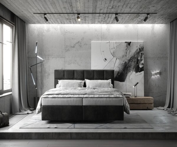 DELIFE Boxspring ágy Dream-Fine 160x200 cm mikroszálas antracit vintage matraccal és topperrel