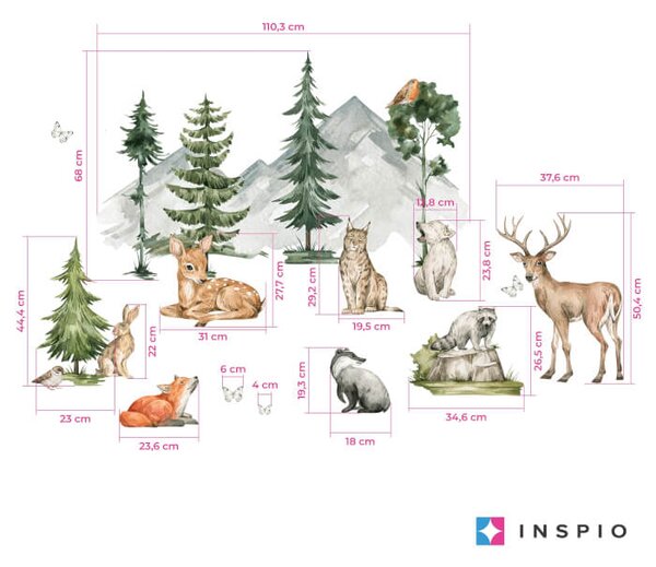 INSPIO - átragasztható textil matrica - Falmatricák - Forest, erdei állatok