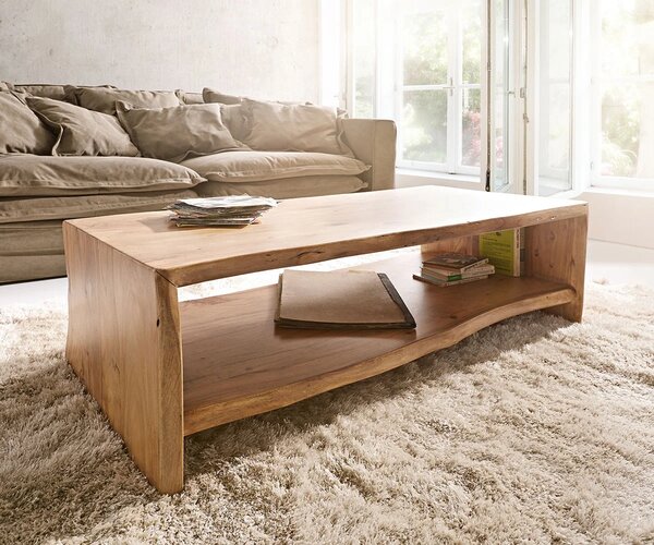 DELIFE Dohányzóasztal Live-Edge 130x60 cm akác természetes természetes él