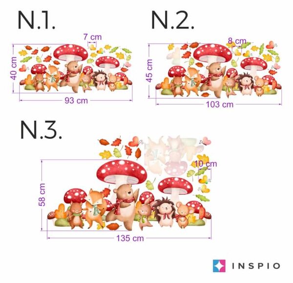 INSPIO - átragasztható textil matrica - Gyerekszobába falmatrica - Táncoló állatok a réten