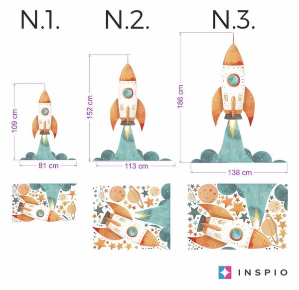 INSPIO - átragasztható textil matrica - Rakéta - Gyerek falimatricák