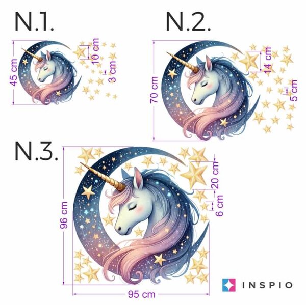 INSPIO - átragasztható textil matrica - Matrica - Egyszarvú a Hold ölelésében