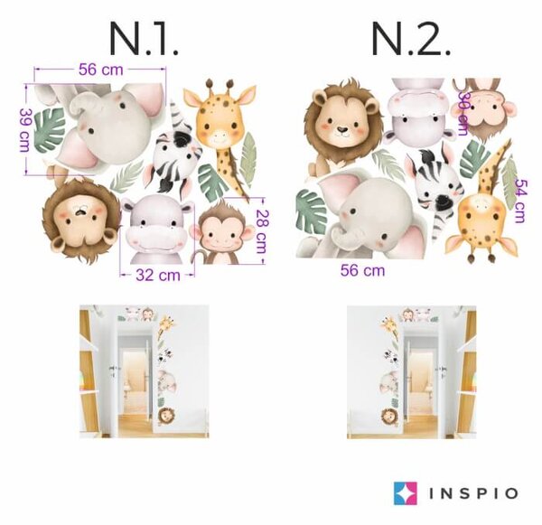 INSPIO - átragasztható textil matrica - Öntapadós falmatrica - Szafari állatok az ajtó körül