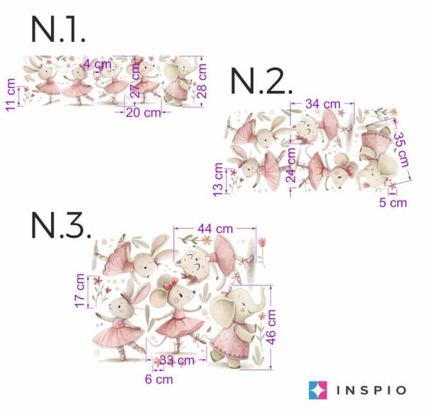 INSPIO - átragasztható textil matrica - Falmatrica - Kis balerinák