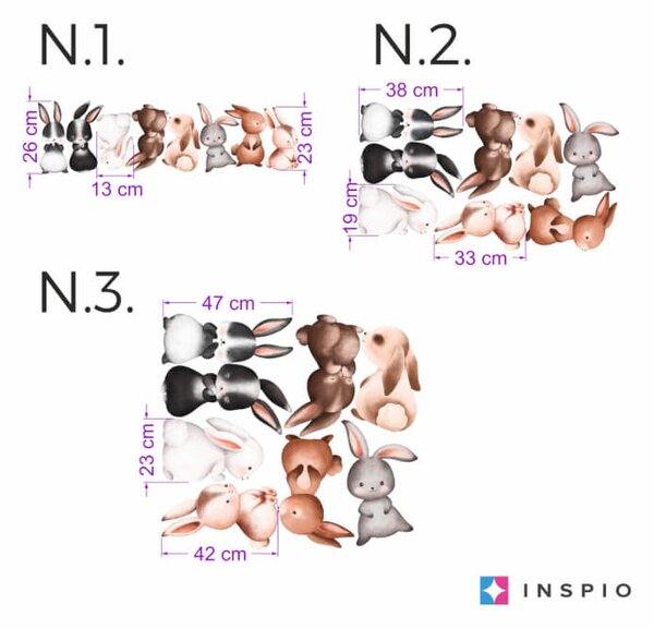 INSPIO - átragasztható textil matrica - Falmatricák gyerekeknek - Nyuszik