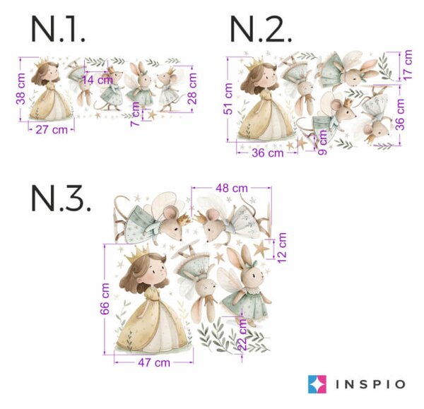 INSPIO - átragasztható textil matrica - Fali dekoráció - Kis hercegnők a réten