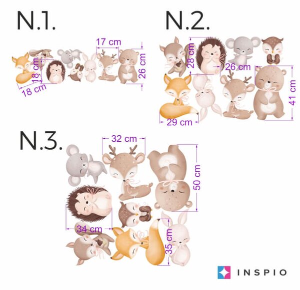 INSPIO - átragasztható textil matrica - Falmatricák gyerekszobába - Erdei állatok barna árnyalatokban