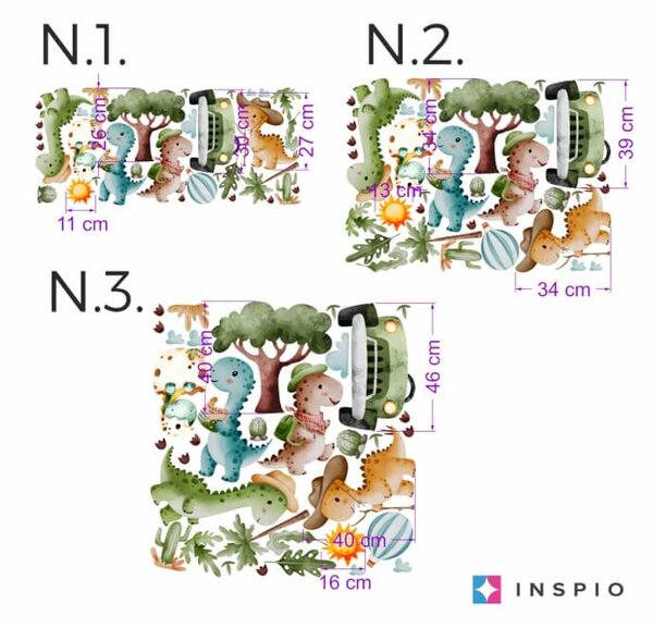 INSPIO - átragasztható textil matrica - Falmatrica gyerekszobába - Dinoszaurusz kaland