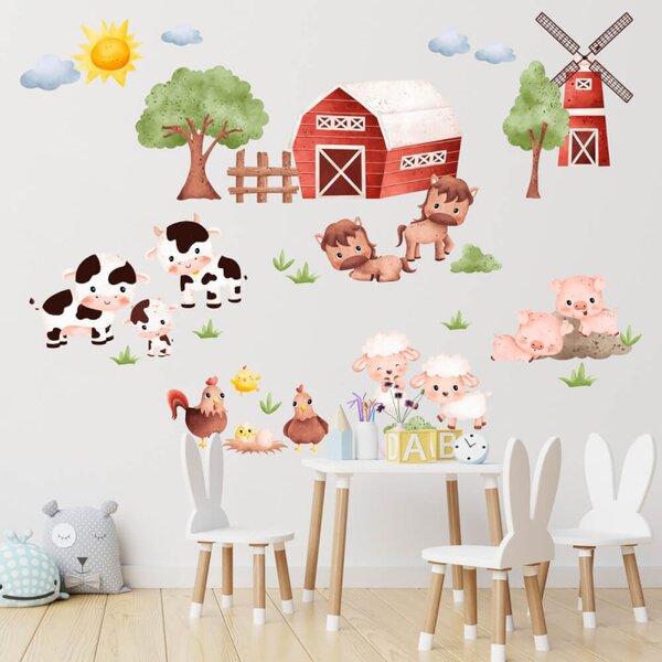 INSPIO - átragasztható textil matrica - Gyerek falmatricák - Farm állatokkal