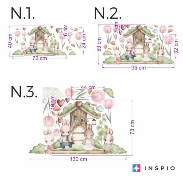 INSPIO - átragasztható textil matrica - Nyuszis falmatrica - Erdei ház