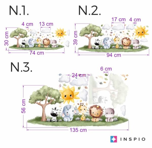 INSPIO - átragasztható textil matrica - Falmatricák babaszobába - Állatok napsütésben