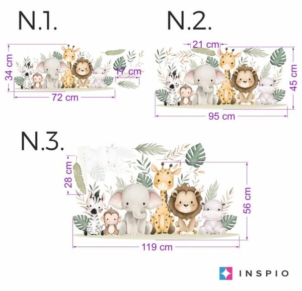 INSPIO - átragasztható textil matrica - Falimatricák gyerekszobába - Mini szafari állatok a réten
