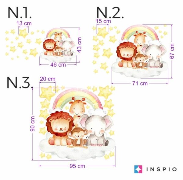 INSPIO - átragasztható textil matrica - Gyerek falmatricák - Állatok a felhőn