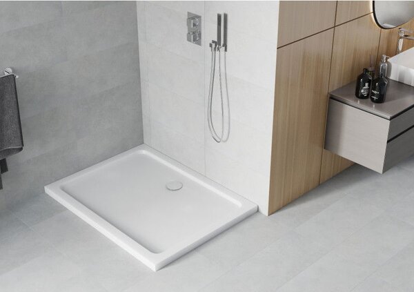 Mexen Flat téglalap alakú slim zuhanytálca 80 x 70 cm, fehér, króm szifon - 40107080