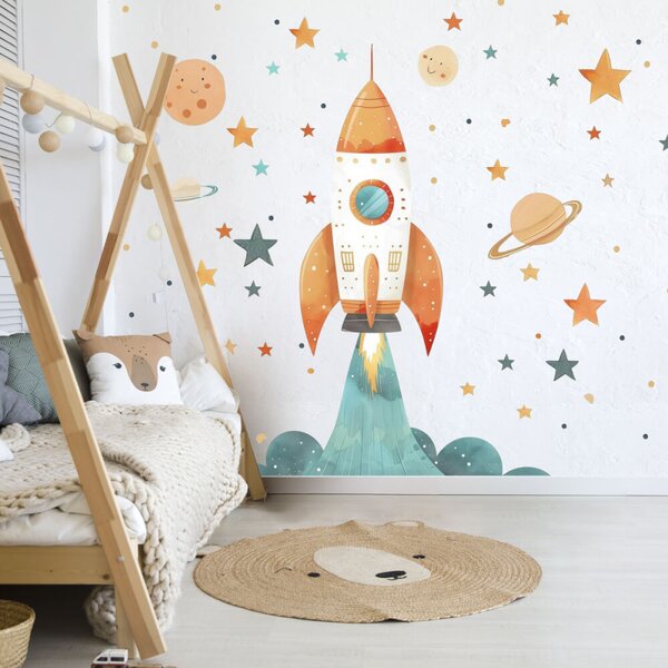 INSPIO - átragasztható textil matrica - Rakéta - Gyerek falimatricák