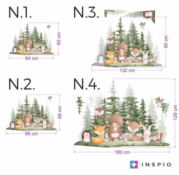 INSPIO - átragasztható textil matrica - Gyerekszobai falmatrica – Erdei állatok