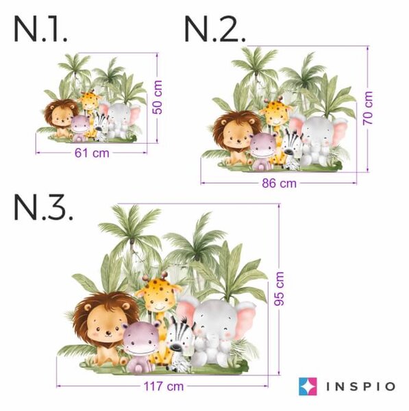 INSPIO - átragasztható textil matrica - Falmatrica gyerekszobába – Szafari állatok a természetben