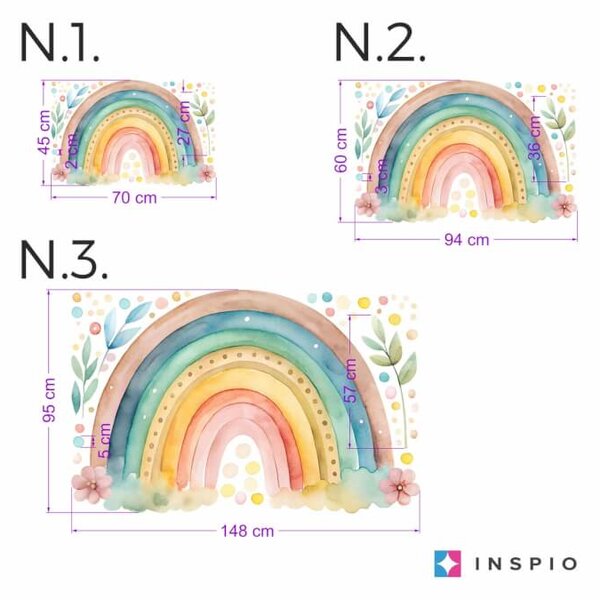 INSPIO - átragasztható textil matrica - Falmatrica gyerekszobába - Szivárvány