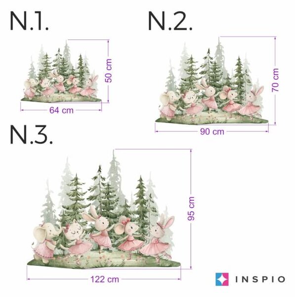 INSPIO - átragasztható textil matrica - Gyerekszobai falmatrica – Balerinák az erdőben